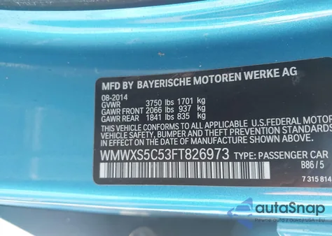 2015 Mini Hardtop Cooper from USA, damaged, VIN WMWXS5C53FT826973